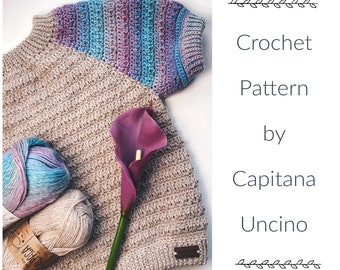PDF-file for Crochet PATTERN, Peony Tee, sizes XS-xxL