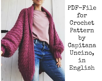 PDF-file for Crochet PATTERN, Elsa Cardigan, 3 different Sizes: xs/S, M/L and L/XL