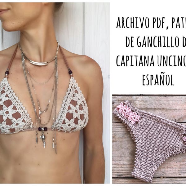 PDF PATRON de Ganchillo, Coralia brasilianischer Bikini, 2 Teile, große XS, S, M, L, in Español, Teil des Ziels, Teil des brasilianischen Bikinis