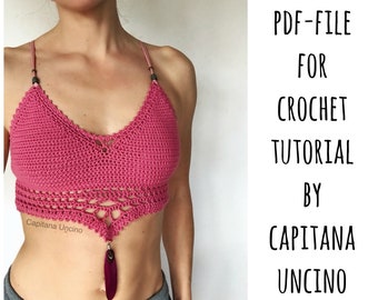 PDF-file for Crochet PATTERN, Libélula Crochet Top, Sizes XS,S,M,L,xL, Croptop, Bralette