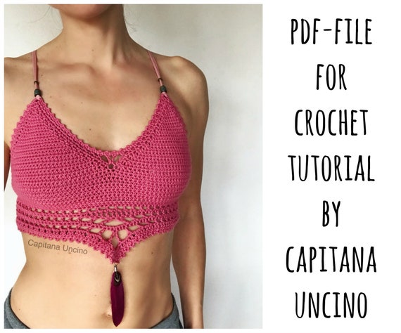 PDF-file for Crochet PATTERN, Libélula Crochet Top, Sizes XS,S,M,L,xL, Croptop, Bralette