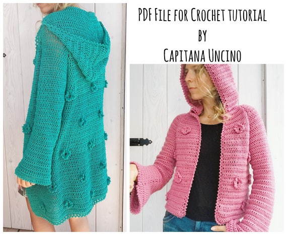 PDF-file for Crochet PATTERN, Adaline Cardigan, 3 different Sizes: XS-L, Tutorial, adjustable length