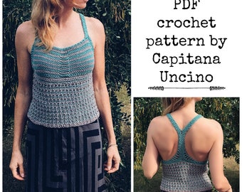 PDF-file for Crochet PATTERN Aava Crochet Top, Cropped Top, XS,S,M,L,xL, racer back