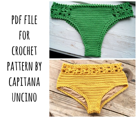 PDF-file for Crochet PATTERN, 2 Bottoms, Coralia Flower Brazilian Bikini Bottom and Hipster Bottom,  Crochet, Sizes XS,S,M,L