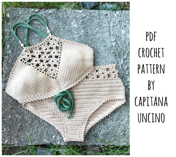 PDF-file for Crochet PATTERN, Coralia Crochet Crop Top and Hipster Bottom, Sizes XS-L, Bikini Top, Bikini,