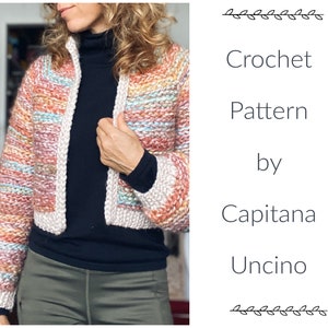 PDF-file for Crochet PATTERN, Naava Jacket with ribbings, sizes XS-xxL, 6 sizes image 1