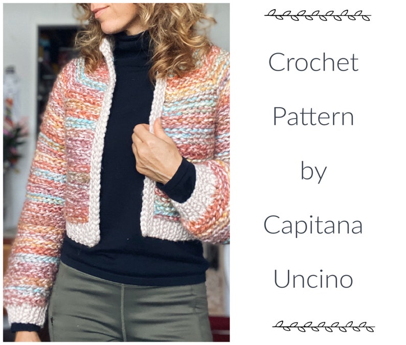 PDF-file for Crochet PATTERN, Naava Jacket with ribbings, sizes XS-xxL, 6 sizes image 1