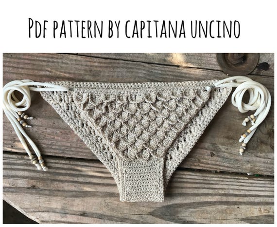 PDF-file for Crochet PATTERN, Ariella Mermaid Crochet Bikini Bottom with side ties, Sizes XS-L