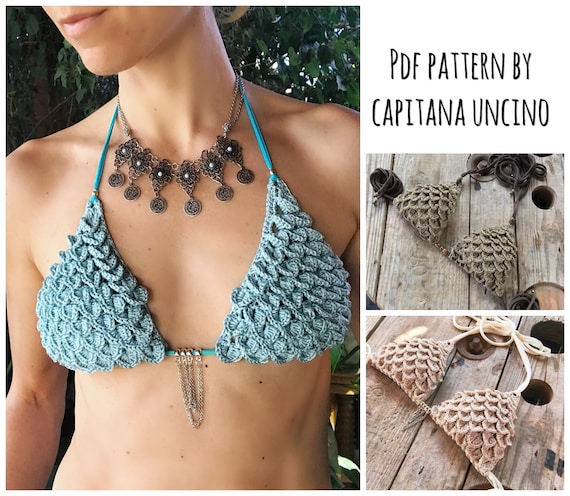 PDF-file for Crochet PATTERN, Ariella Mermaid Crochet Bikini Top Sizes XS-L