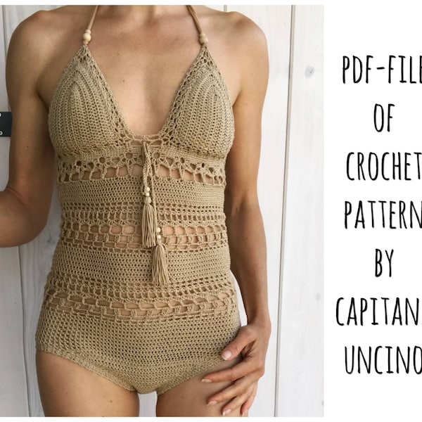 PDF-file, Crochet PATTERN for Giana Swimsuit, onepiece, body,  Sizes XS-L,