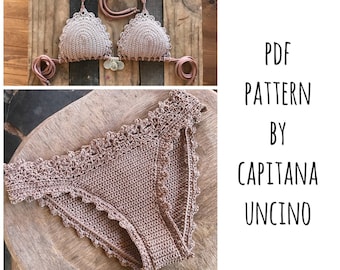 PDF, Crochet PATTERN for Lorelei Crochet Bikini Top and Basic Bottom with more coverage, Sizes XS-L, with 2 edging options