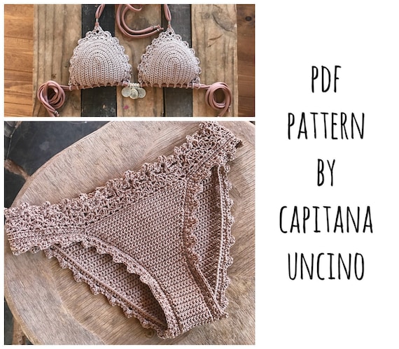 PDF, Crochet PATTERN for Lorelei Crochet Bikini Top and Basic Bottom with more coverage, Sizes XS-L, with 2 edging options