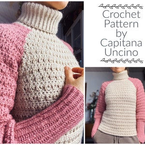 PDF-file for Crochet PATTERN, Halti turtleneck sweater, sizes XS-xxL image 1