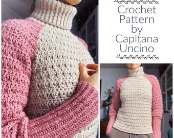 PDF-file for Crochet PATTERN, Halti turtleneck sweater, sizes XS-xxL