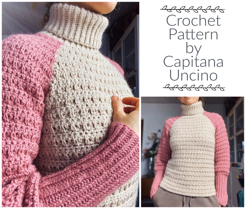 PDF-file for Crochet PATTERN, Halti turtleneck sweater, sizes XS-xxL image 1