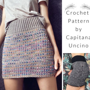 PDF-file for Crochet PATTERN, Crochet Lady Midnight Highwaist Skirt, Sizes XS, S, M, L, xL,-xxL