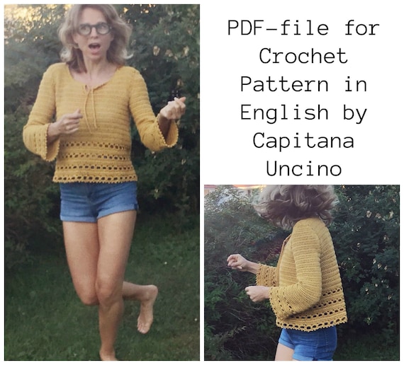 PDF-file for Crochet PATTERN, Magnolia Shirt, Jumper, Sweater,  XS, S, M L and xL