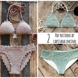 2 PDF, Crochet PATTERNS, Lorelei Bikini Pattern with basic bottom and Doris Lingerie Bikini Pattern, Sizes XS-L