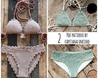 2 PDF, Crochet PATTERNS, Lorelei Bikini Pattern with basic bottom and Doris Lingerie Bikini Pattern, Sizes XS-L