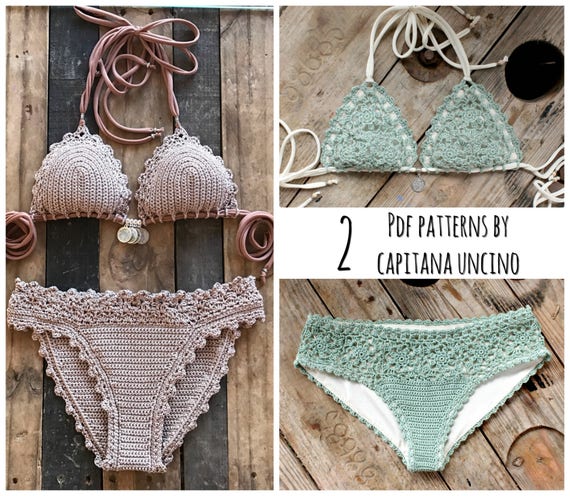 2 PDF, Crochet PATTERNS, Lorelei Bikini Pattern with basic bottom and Doris Lingerie Bikini Pattern, Sizes XS-L