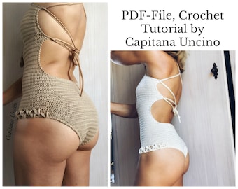 PDF-file, 2 Crochet PATTERNs for Ariella Swimsuit, Brazilian bottom and basic/Cheeky bottom, onepiece,  Sizes XS-xL,