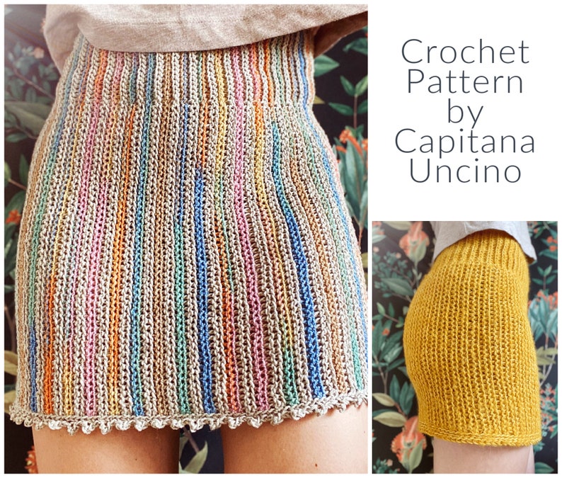 PDF-file for Crochet PATTERN, Kielo Highwaist Skirt, Sizes XS, S, M, L, xL,xxL, Instructions for 2 different yarn weights image 1