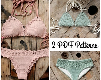 2 PDF, Crochet PATTERNS, Lorelei Bikini Pattern and Doris Lingerie Bikini Pattern, Sizes XS-L