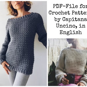 Arquivo PDF para PADRÃO de Crochê, Pulôver Elsa, Suéter, 4 tamanhos diferentes: XS - xL