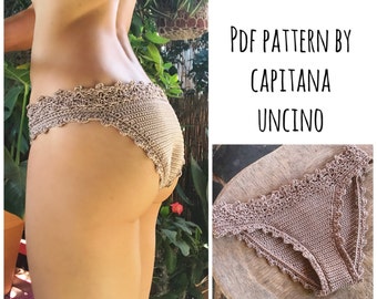 PDF-file for Crochet PATTERN, Lorelei Crochet Bikini Bottom, Basic, cheeky, Sizes XS-L, 2 edging options for the waist