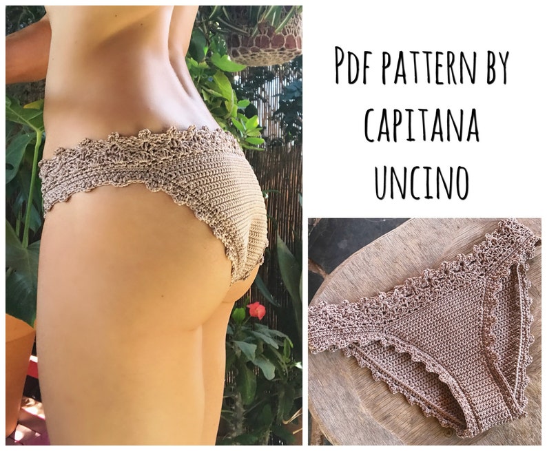 PDF-file for Crochet PATTERN, Lorelei Crochet Bikini Bottom, Basic, cheeky, Sizes XS-L, 2 edging options for the waist image 1