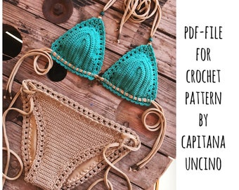 PDF-file for Crochet PATTERN, Serafina Crochet Bikini Top and Bottom, Basic Bottom with more coverage, Sizes XS-L