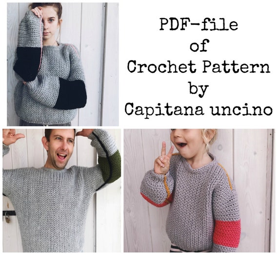 Pdf-file for Crochet PATTERN for Tell me a story Sweater for women, Kids and Men