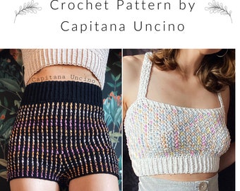 PDF-file for Crochet PATTERN, Crochet Lady Midnight Top and Highwaisted Shorts, Sizes XS, S, M, L, xL, xxL