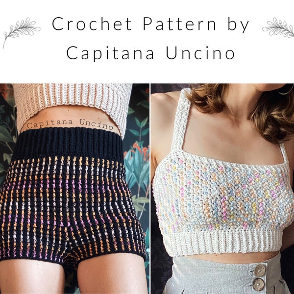 PDF-file for Crochet PATTERN, Crochet Lady Midnight Top and Highwaisted Shorts, Sizes XS, S, M, L, xL, xxL