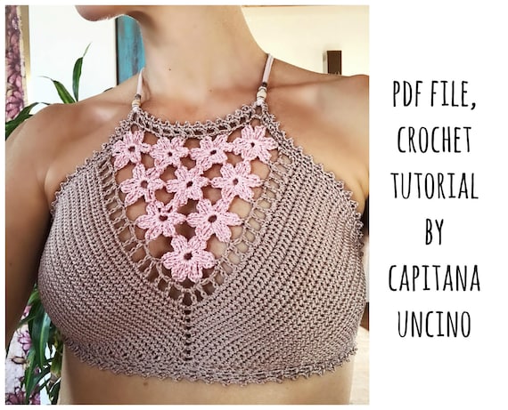 PDF-file for Crochet PATTERN, Coralia Crochet Crop Top, Sizes XS-L, Bralette, Cropped top, Bikini top