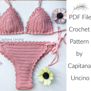 PDF-file for Crochet PATTERN, Marina Crochet Bikini Top and Brazilian Bottom with side ties, Sizes XS,S,M,L,Xl