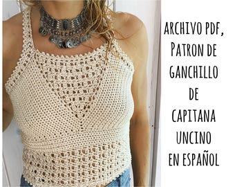 PDF PATRON de Ganchillo para Leyla top, tallas XS,S,M,L, en español,