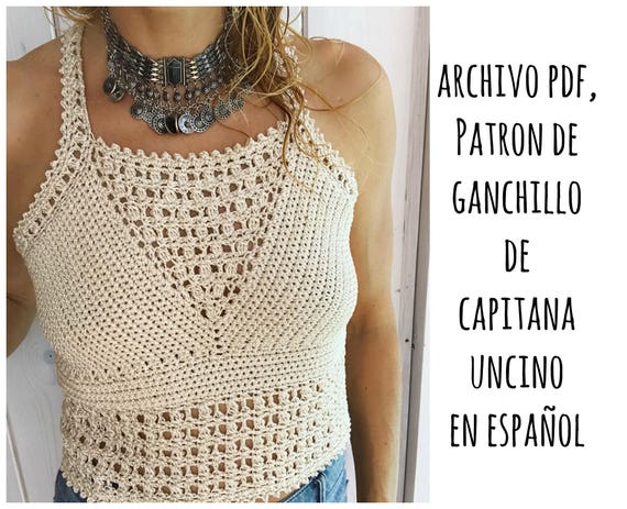 PDF PATRON de Ganchillo para Leyla top, tallas XS,S,M,L, en español,