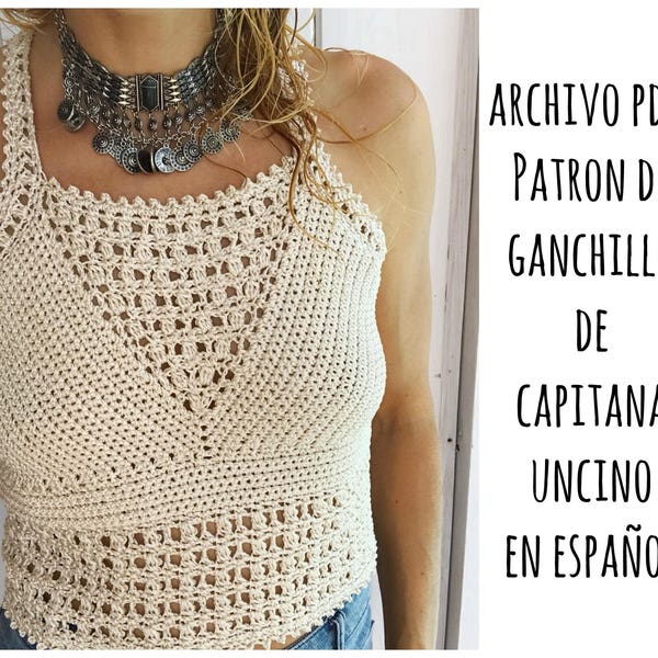 PDF PATRON de Ganchillo para Leyla top, tallas XS,S,M,L, en español,