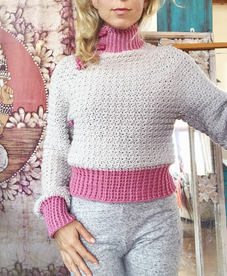 Sweater Elsa Polo-neck Jumper xL With buttons PDF-file for Crochet PATTERN Sizes: XS
