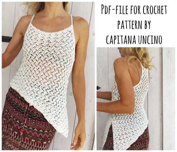 PDF-file for Crochet PATTERN, Astrid Top, 4 different Sizes: S, M, L, XL, adjustable length