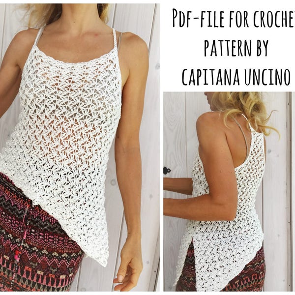 Fichier PDF pour Crochet PATTERN, Astrid Top, 4 tailles différentes : S, M, L, XL, longueur ajustable