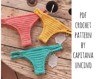 PDF-file for Crochet PATTERN, Marina Crochet Brazilian Bikini Bottom, Sizes XS,S,M,L