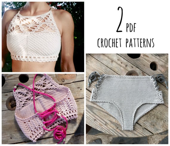 PDF-files for 2 Crochet PATTERNS, Luna cropped Crochet Top and Aliyah highwaist Bottom, Sizes XS-L