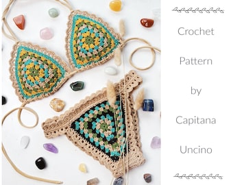 PDF-file for Crochet PATTERN, Granny Crochet Bikini Top and Brazilian Bottom, Sizes XS,S,M,L,Xl