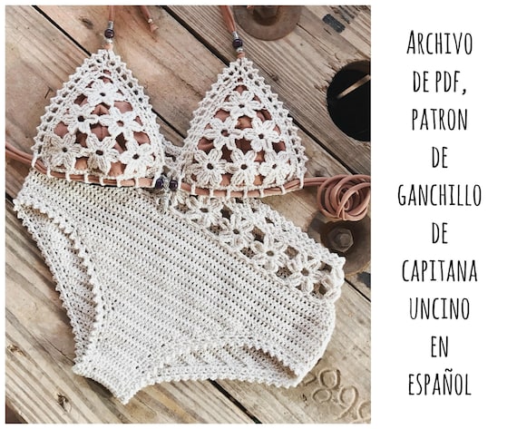 PDF PATRON de Ganchillo, Coralia Bikini de las flores, 2 partes, tallas XS,S,M,L, en español, parte de arriba y parte de abajo