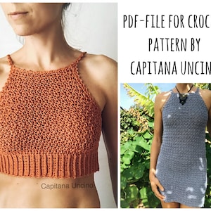 PDF-file, Crochet PATTERN, Elsa Crochet Top version 2, Sizes XS-xL, Cropped top