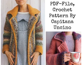 Pdf-file for Crochet PATTERN, Wandering Jane Jacket, 5 different Sizes: XS-XXXL, Blazer