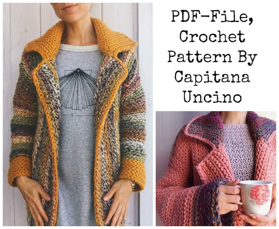 Pdf-file for Crochet PATTERN, Wandering Jane Jacket, 5 different Sizes: XS-XXXL, Blazer