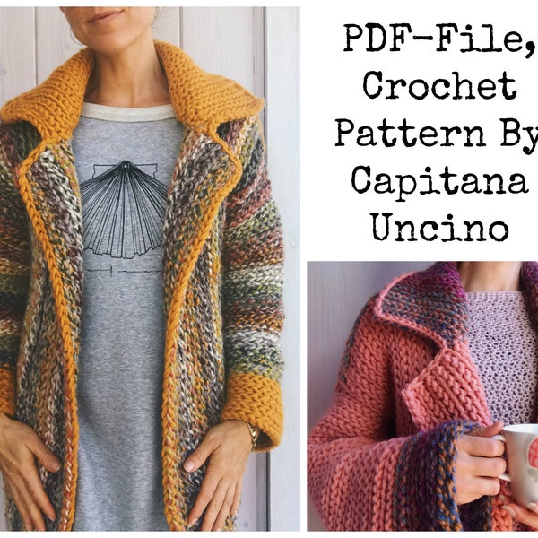 Pdf-file for Crochet PATTERN, Wandering Jane Jacket, 5 different Sizes: XS-XXXL, Blazer